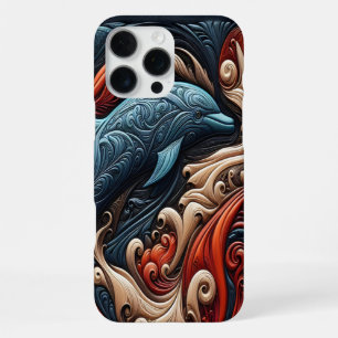 Coque iPhone 16 Pro Max Œuvre d'art inspirée des dauphins de l'océan