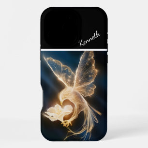 Coque iPhone 16 Pro Max Oiseau doré et fleur