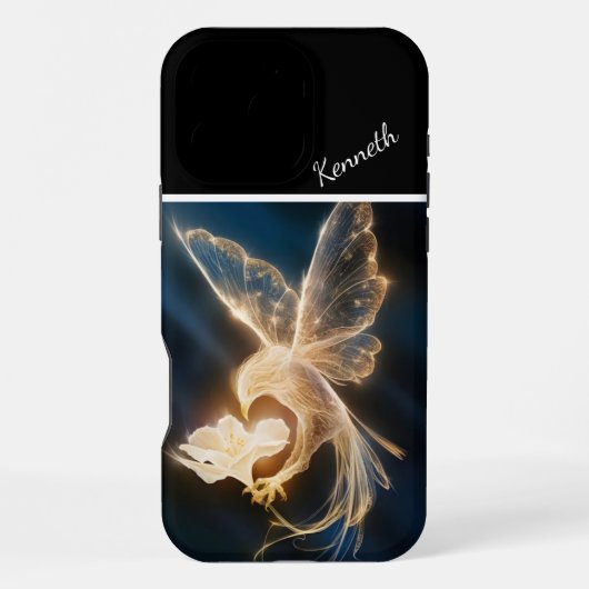 Coque iPhone 16 Pro Max Oiseau doré et floraison (Verso)