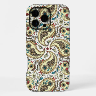 Coque iPhone 16 Pro Max Oiseaux Paisley jaune/marron et blanc