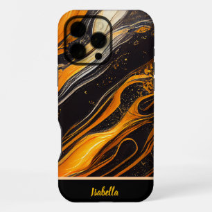 Coque iPhone 16 Pro Max Ondes d'or et d'orange sur toile sombre