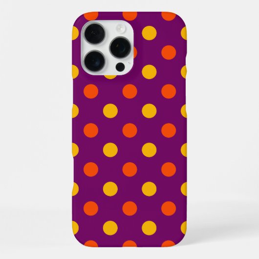 Coque iPhone 16 Pro Max Orange et points jaunes violets (Verso)