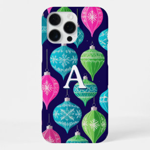 Coque iPhone 16 Pro Max Ornements de Noël Colorés avec Monogramme