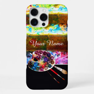 Coque iPhone 16 Pro Max PALETTE DE COULEURS D'ARTISTE ET PINCEAUX ,Noir
