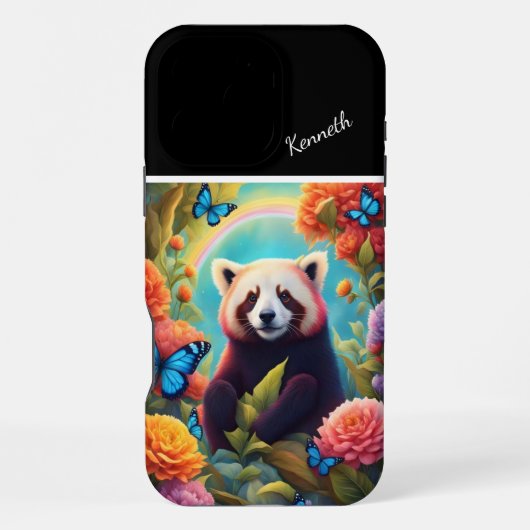 Coque iPhone 16 Pro Max Panda roux en fleurs (Verso)