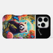 Coque iPhone 16 Pro Max Panda roux en fleurs (Verso Horizontal)