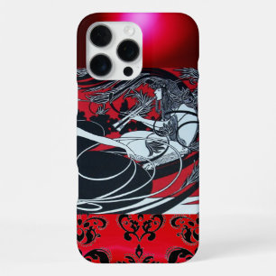 COQUE iPhone 16 PRO MAX PANNEAU ART NOUVEAU, DAMAS ROUGE NOIR BLANC
