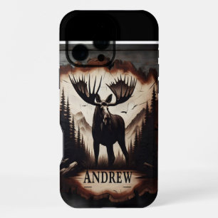 Coque iPhone 16 Pro Max Panneau en bois de l'orignal et des montagnes