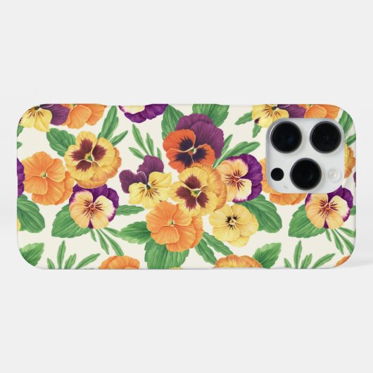 Coque iPhone 16 Pro Max Pansies sur blanc cassé (Verso Horizontal)