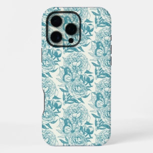 Coque iPhone 16 Pro Max Papier à peintres et papillons, lagon Bleu