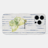 Coque iPhone 16 Pro Max Papillon Vert Menthe Croire Bleu Rayures Blanches (Verso Horizontal)