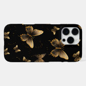 Coque iPhone 16 Pro Max Papillons dorés noirs (Verso Horizontal)