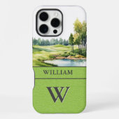 Coque iPhone 16 Pro Max Parcours de Golf Scénique Monogramme Nom (Verso)