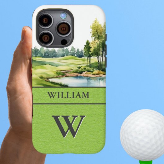Coque iPhone 16 Pro Max Parcours de Golf Scénique Monogramme Nom