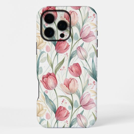 Coque iPhone 16 Pro Max Pattern Watercolor Modern Tulips (Verso)