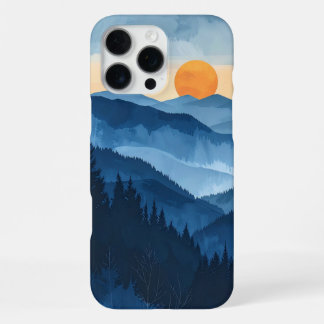 Coque iPhone 16 Pro Max Paysage aquarelle du coucher de soleil sur la mont