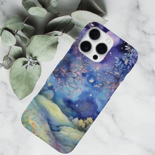 Coque iPhone 16 Pro Max Paysage nocturne enchanté au clair de lune