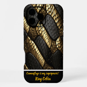 Coque iPhone 16 Pro Max Peau de serpent noire et or magnifique
