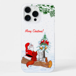 Coque iPhone 16 Pro Max Père Noël avec Lapin Renard et Écureuil