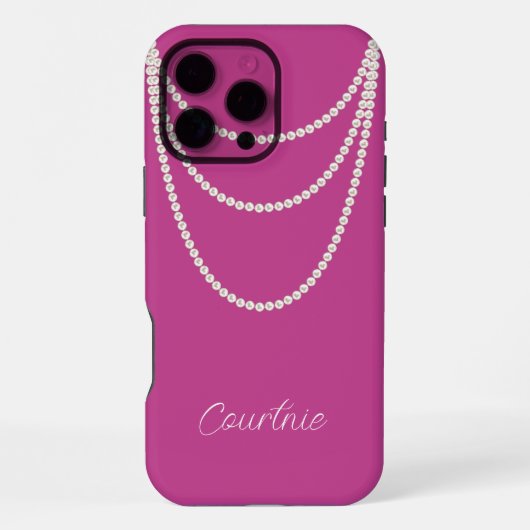 Coque iPhone 16 Pro Max Perles Blanches Glam Pink (Verso)