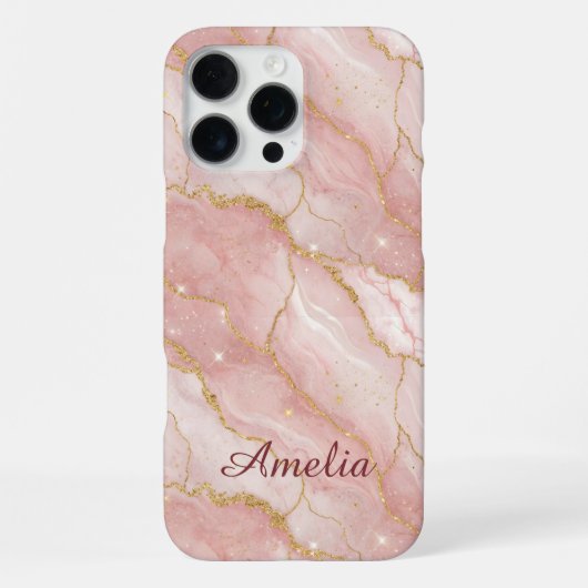 Coque iPhone 16 Pro Max Personalized Modern Rose Quartz Marble Gold (Verso)
