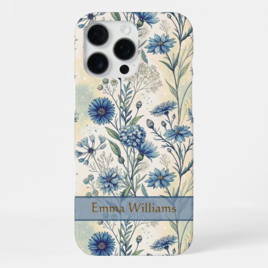 Coque iPhone 16 Pro Max Personalized Name Blue Wildflowers (Verso)