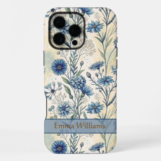Coque iPhone 16 Pro Max Personalized Name Blue Wildflowers (Verso)