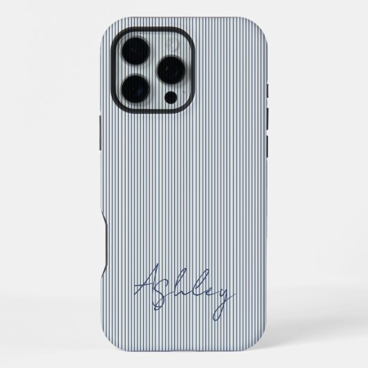 Coque iPhone 16 Pro Max Personalized Striped Blue Tones Minimalist Chic (Verso)