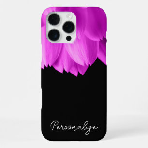Coque iPhone 16 Pro Max Pétales de fleurs rose chaud texte de nom personna