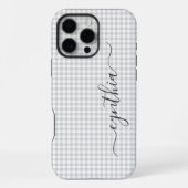 Coque iPhone 16 Pro Max Petite signature gingham gris clair (Verso)