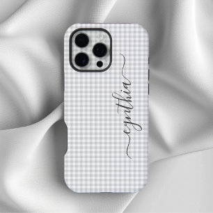 Coque iPhone 16 Pro Max Petite signature gingham gris clair