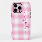 Coque iPhone 16 Pro Max Petite signature gingham rose pâle (Verso)