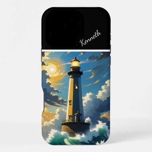 Coque iPhone 16 Pro Max Phare côtier au coucher du soleil (Verso)