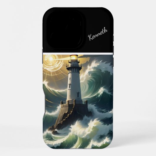 Coque iPhone 16 Pro Max Phare Dans Une Tempête (Verso)