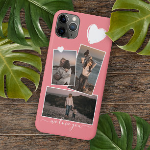Coque iPhone 16 Pro Max Photos amusantes et cœur sur rouge corail pêche ro