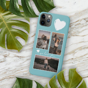 Coque iPhone 16 Pro Max Photos Et Coeur Sur Turquoise Turquoise Bleu Léger