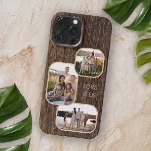 Coque iPhone 16 Pro Max Photos personnalisées sur motif de bois foncé grai