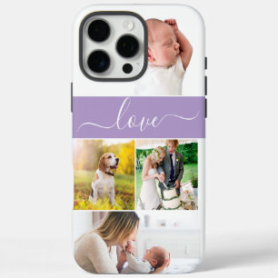 Coque iPhone 16 Pro Max Photos personnalisés Mémoires Amour Script violet 