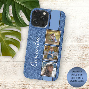 Coque iPhone 16 Pro Max Photos sur motif en jean bleu de mode rustique