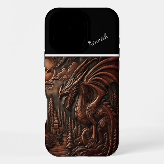 Coque iPhone 16 Pro Max Pic du dragon au crépuscule (Verso)