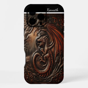 Coque iPhone 16 Pro Max Pic du Dragon en Cuir