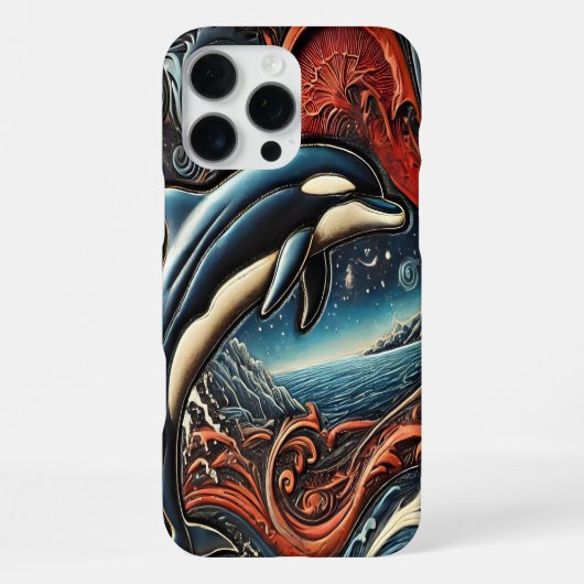 Coque iPhone 16 Pro Max Pièce d'art dynamique du dauphin (Verso)