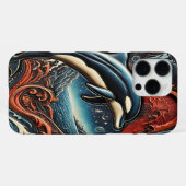 Coque iPhone 16 Pro Max Pièce d'art dynamique du dauphin (Verso Horizontal)