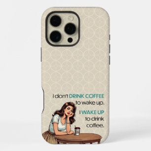 Coque iPhone 16 Pro Max Pin-up Girl - Je me réveille pour boire du café