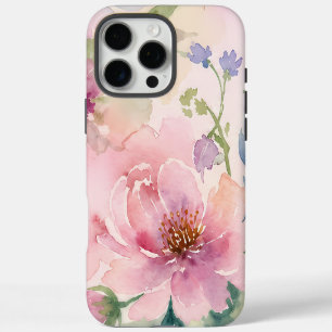 Coque iPhone 16 Pro Max Pivoine Florale Aquarelle Rose Pâle