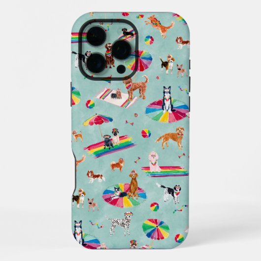 COQUE iPhone 16 PRO MAX PLAGE POUR CHIENS FIERTE ARC-EN-CIEL (Verso)