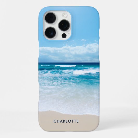 Coque iPhone 16 Pro Max Plage tropicale moderne de sable (Verso)
