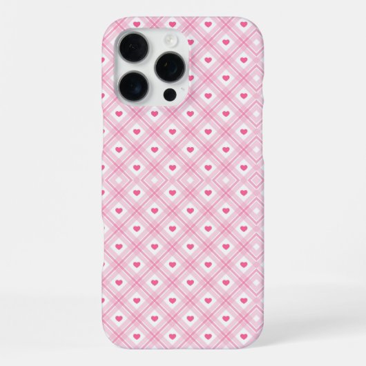 Coque iPhone 16 Pro Max Plaid à coeur rose (Verso)