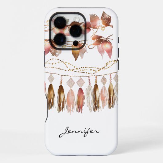 Coque iPhone 16 Pro Max Plumes de Bohême Inde Leaf iPhone (Verso)