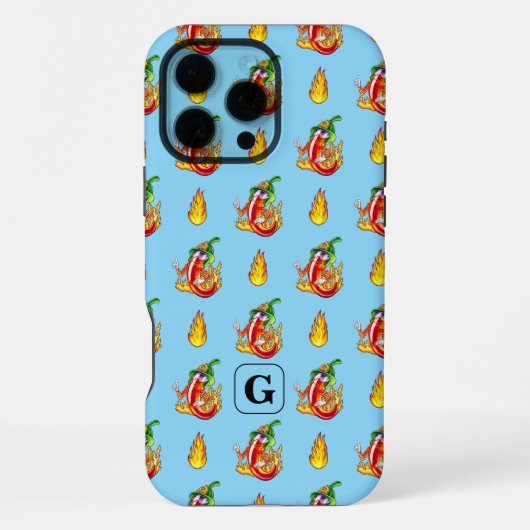 Coque iPhone 16 Pro Max Pompier Pepper & Motif de Flamme Option Initiale (Verso)